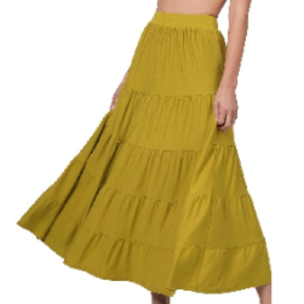 Zenana Maxi Skirt Womens Plus Size Tiered Raw Hem Plus Size 1X - 2X - 3X Mustard